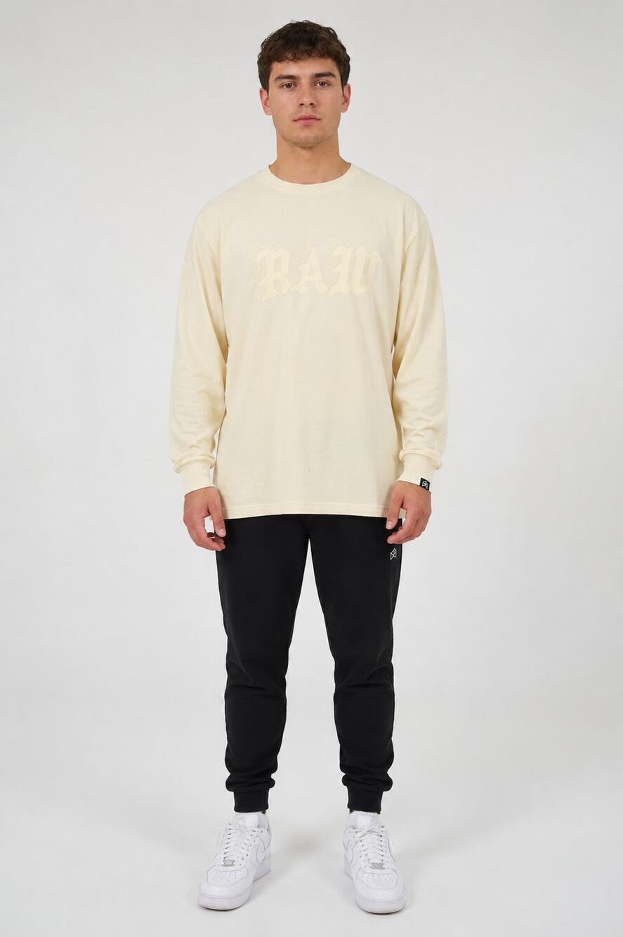 RawGear Long Sleeve Logo T Shirt Mens Size Large Cream New Tee Activewear #405